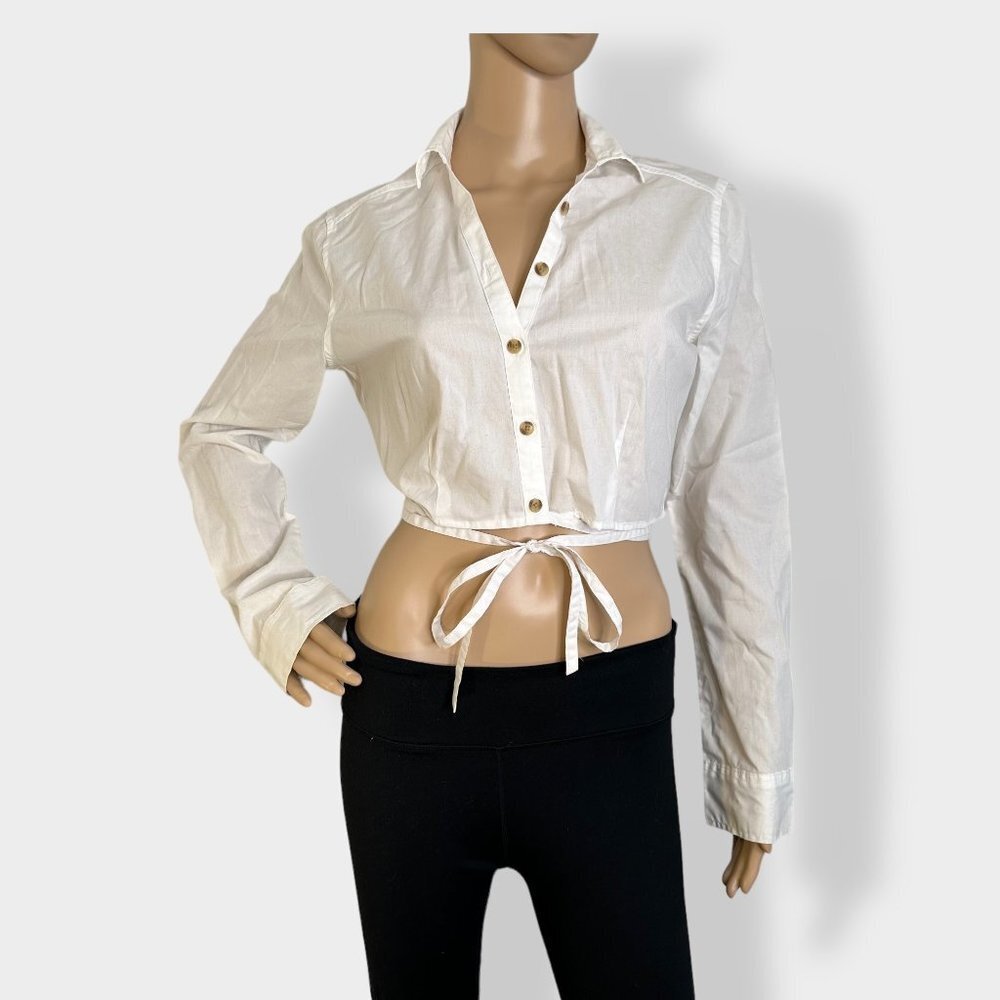 Hollister White Cropped Button Up